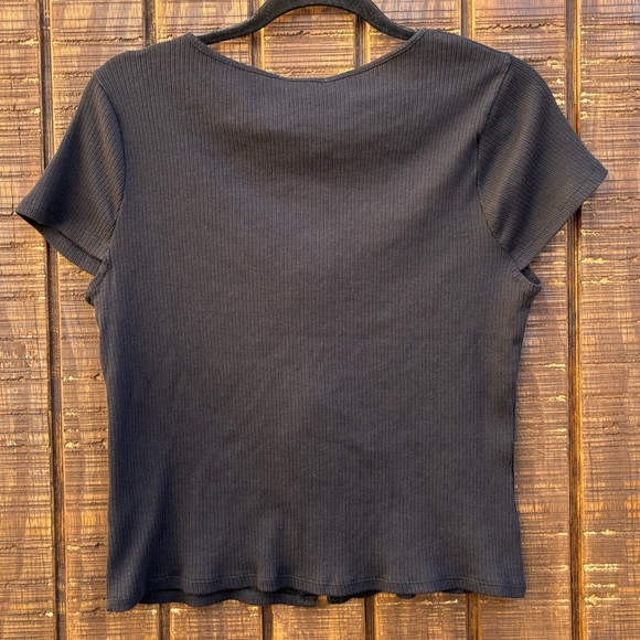 NWTS Madewell Ribbed Black Tie Bow Short Sleeve - Picture 10 of 14